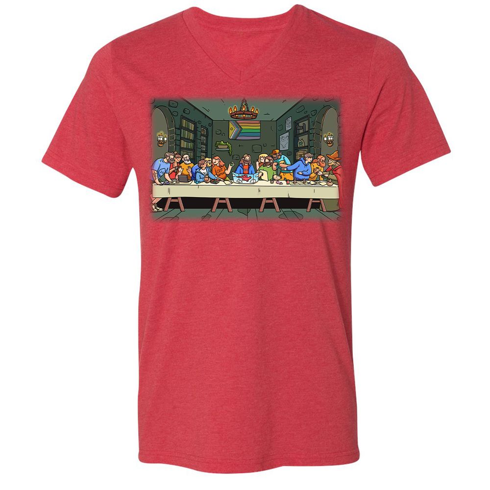 DnD Characters Pride Themed The Last Supper Shirt Unisex V-Neck T-Shirt - Heather Red - 16
