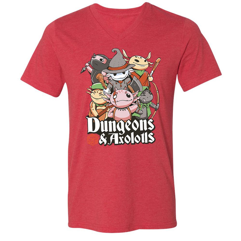 Dungeons And Axolotls Unisex V-Neck T-Shirt - Heather Red - 16