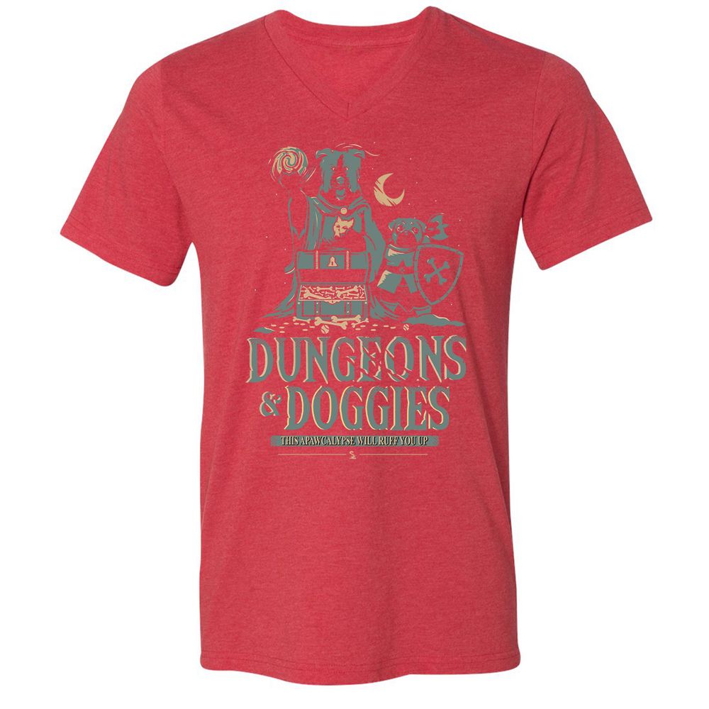 Dungeons & Doggies Unisex V-Neck T-Shirt - Heather Red - 16