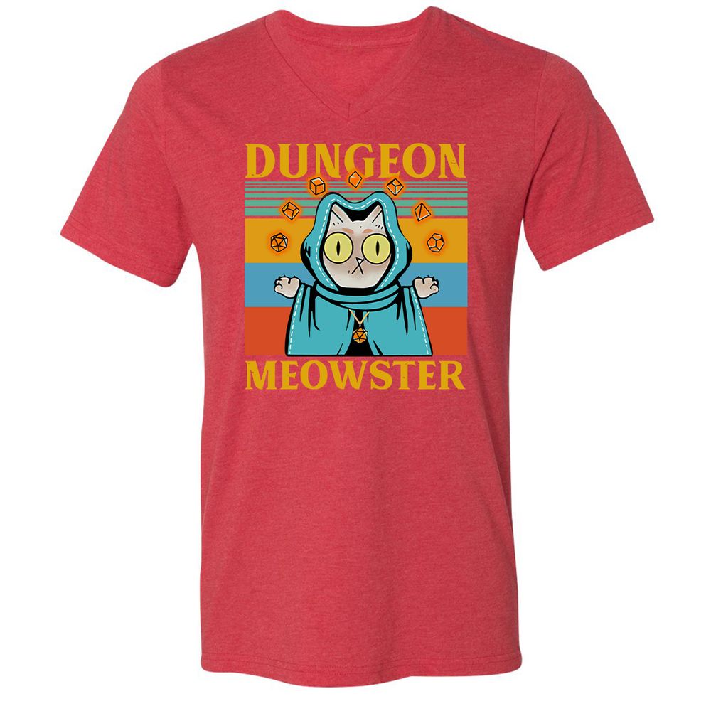 Dungeon Meowster Unisex V-Neck T-Shirt - Heather Red - 16