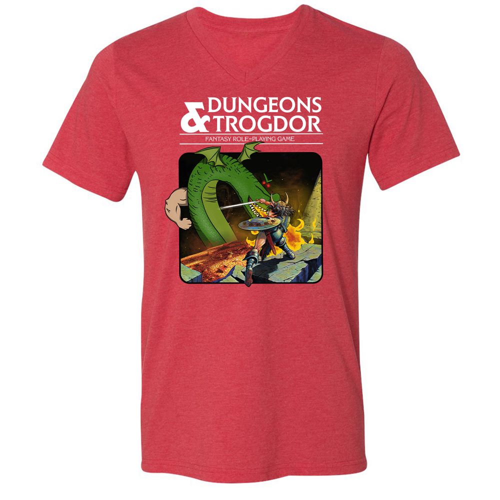 Trogdor Unisex V-Neck T-Shirt - Heather Red - 16