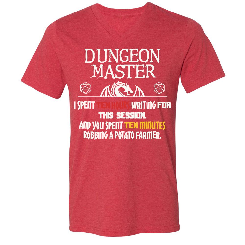 Dungeon Master Chaos Meme Unisex V-Neck T-Shirt - Heather Red - 16