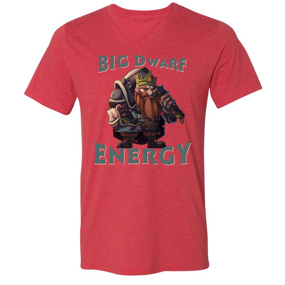 Big Dwarf Energy Unisex V-Neck T-Shirt - Heather Red - 16