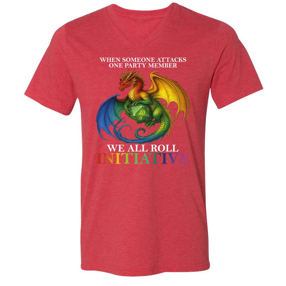 Dragon Roll For Initiative Unisex V-Neck T-Shirt - Heather Red - 16