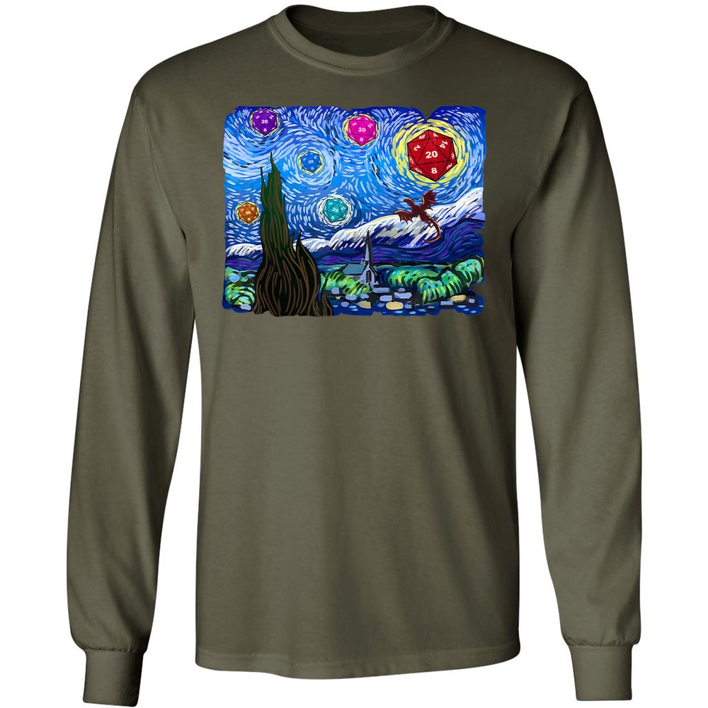 Dragon Starry Night Long Sleeve T-Shirt - Military Green - 16