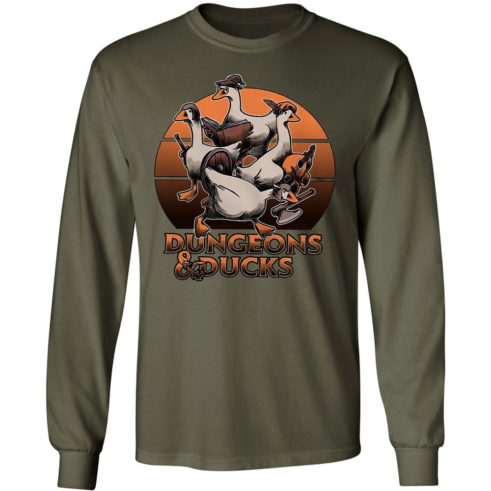 Dungeons And Ducks Long Sleeve T-Shirt - Military Green - 16