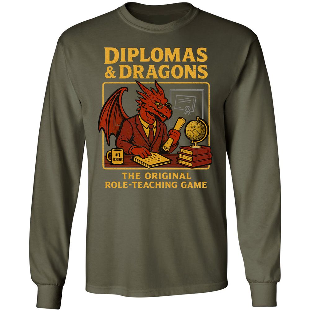 Diplomas & Dragons Long Sleeve T-Shirt - Military Green - 16