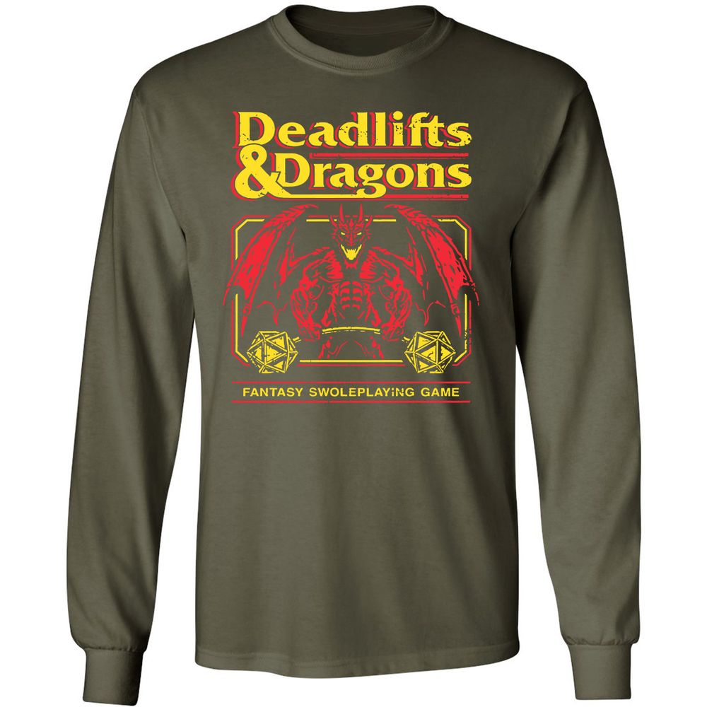 Deadlifts And Dragons Long Sleeve T-Shirt - Military Green - 16