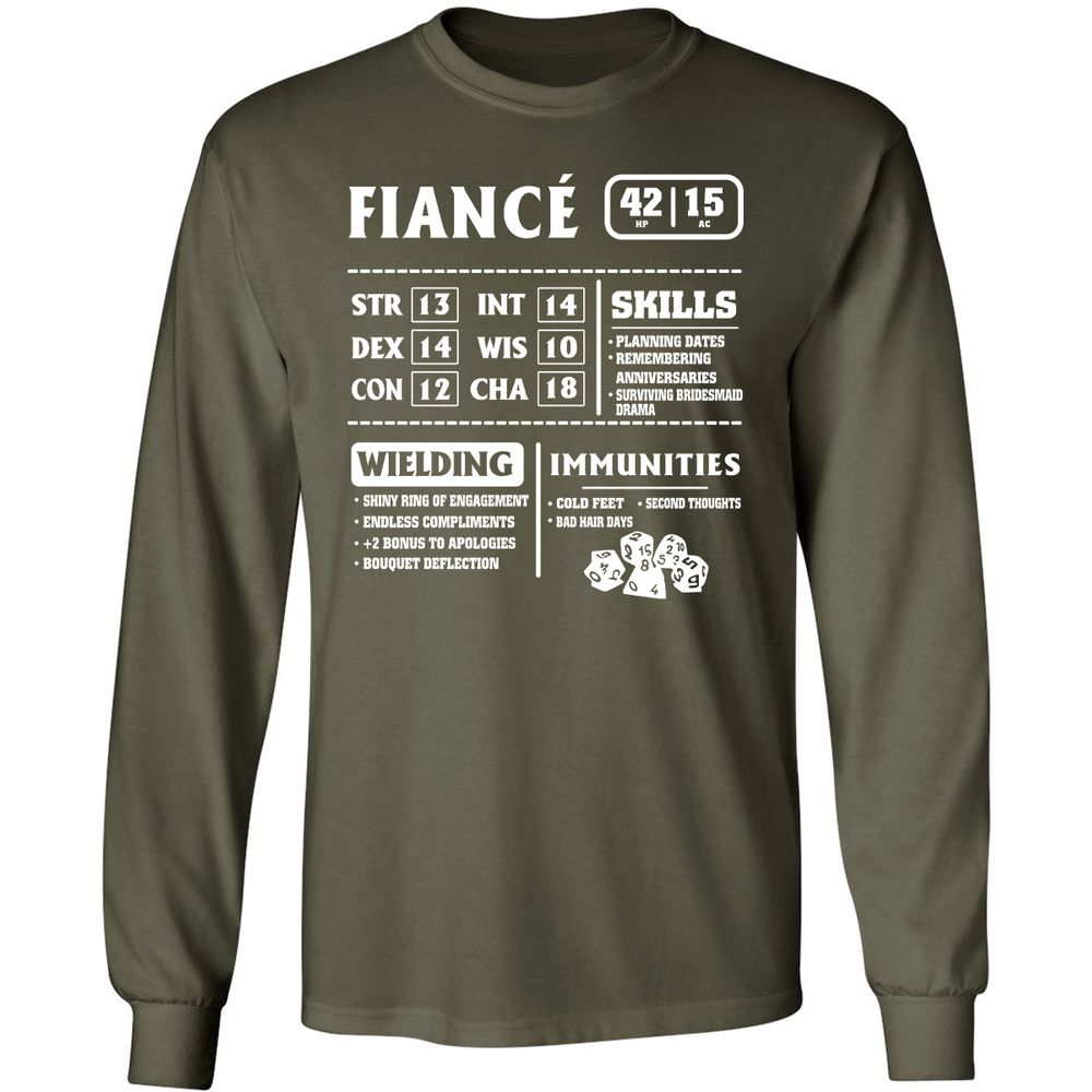 Fiance Stats Long Sleeve T-Shirt - Military Green - 16