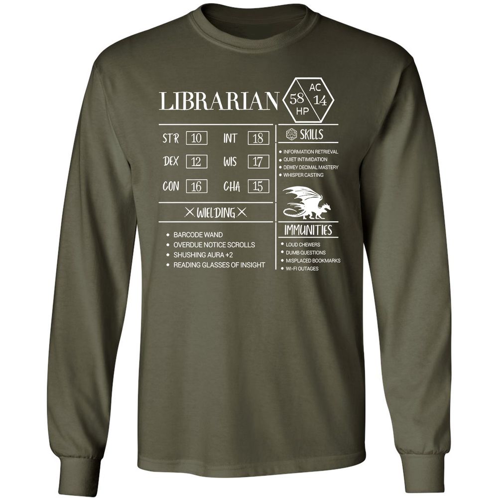 Librarian New Long Sleeve T-Shirt - Military Green - 16