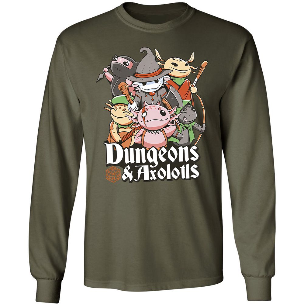 Dungeons And Axolotls Long Sleeve T-Shirt - Military Green - 16