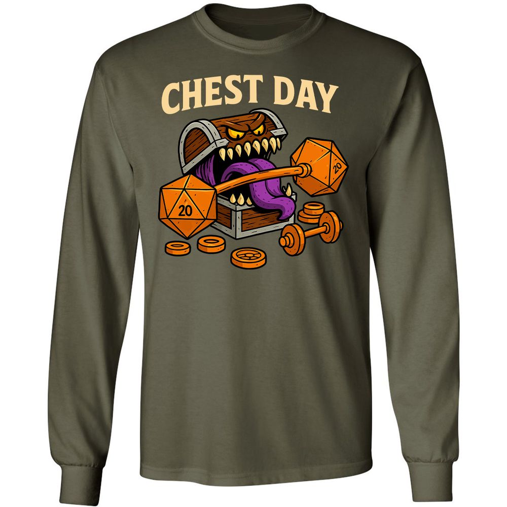 Chest Day Long Sleeve T-Shirt - Military Green - 16