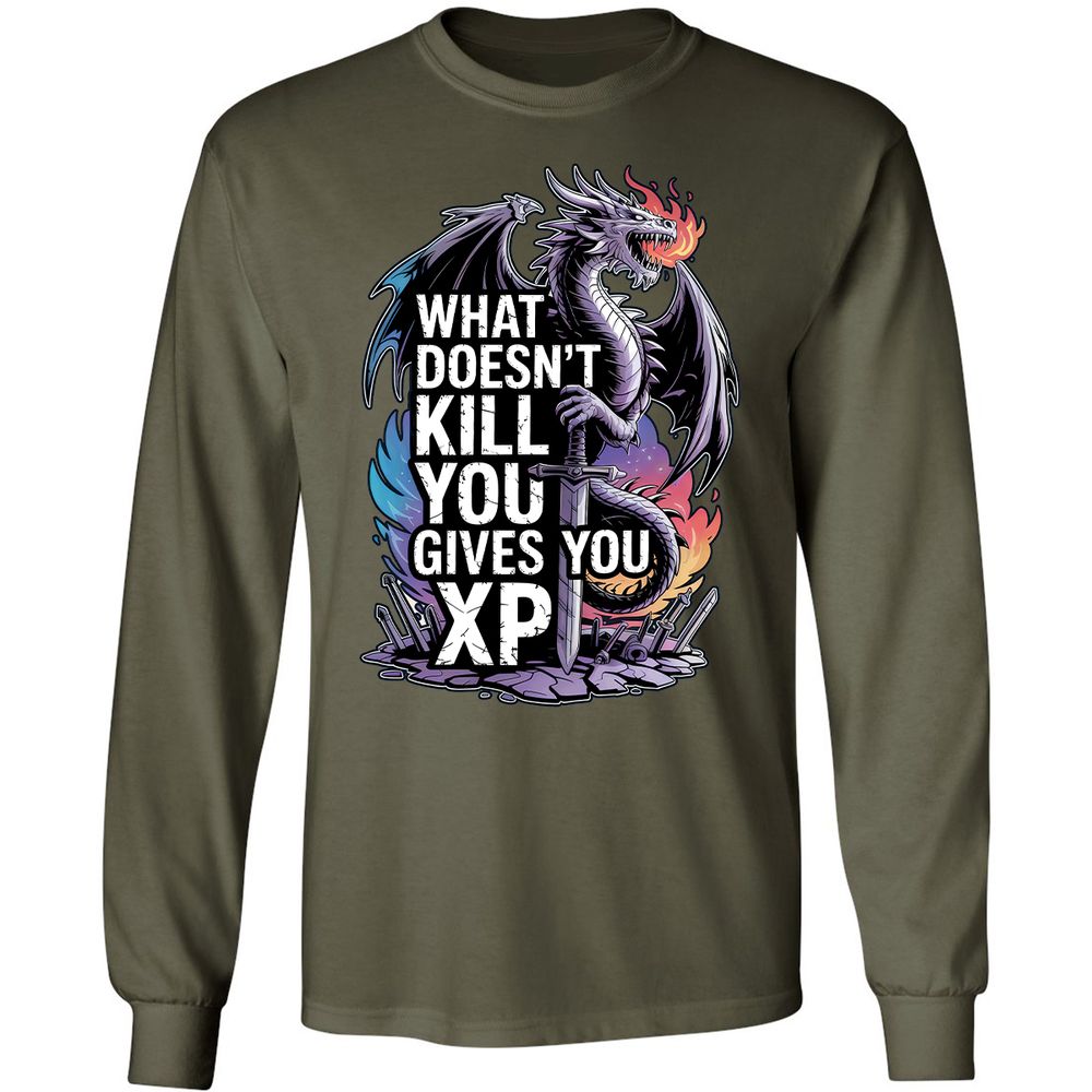 What Doesn't Kill You Dragon Long Sleeve T-Shirt - Military Green - 16