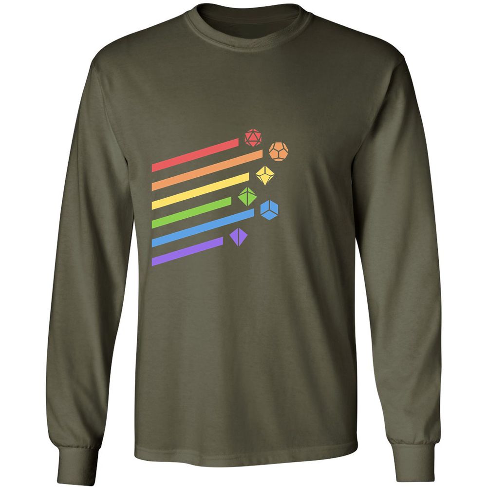 Rainbow Dice Set Long Sleeve T-Shirt - Military Green - 16