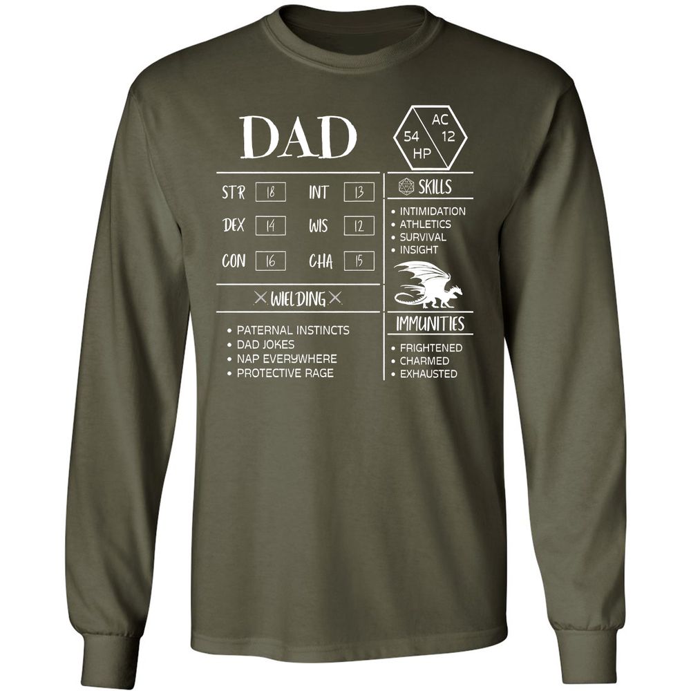 Dad Stats 2 Long Sleeve T-Shirt - Military Green - 16