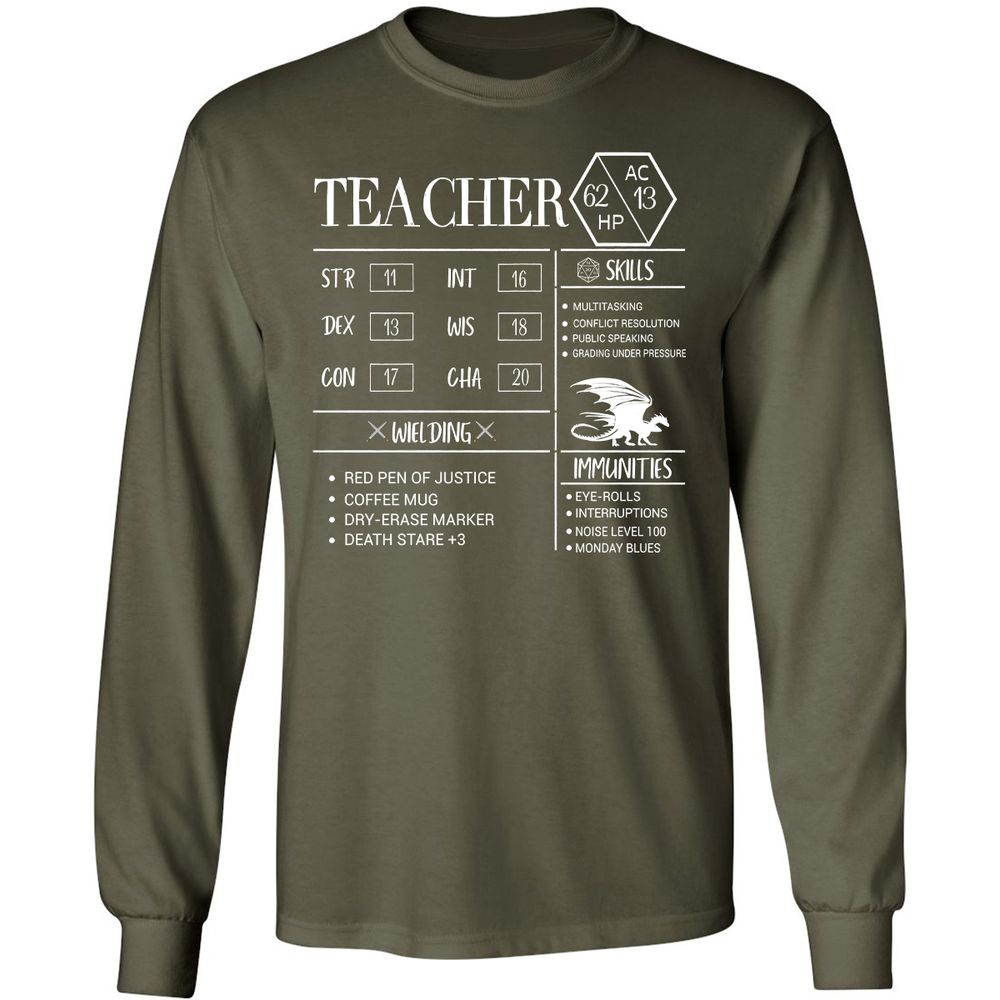 Teacher New Long Sleeve T-Shirt - Military Green - 16