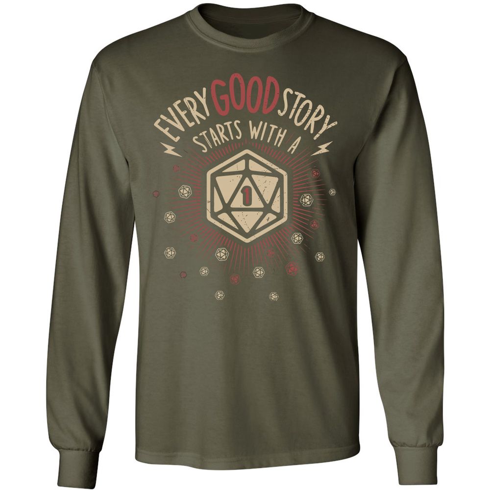 Good Story Starts With A 1 Long Sleeve T-Shirt - Military Green - 16