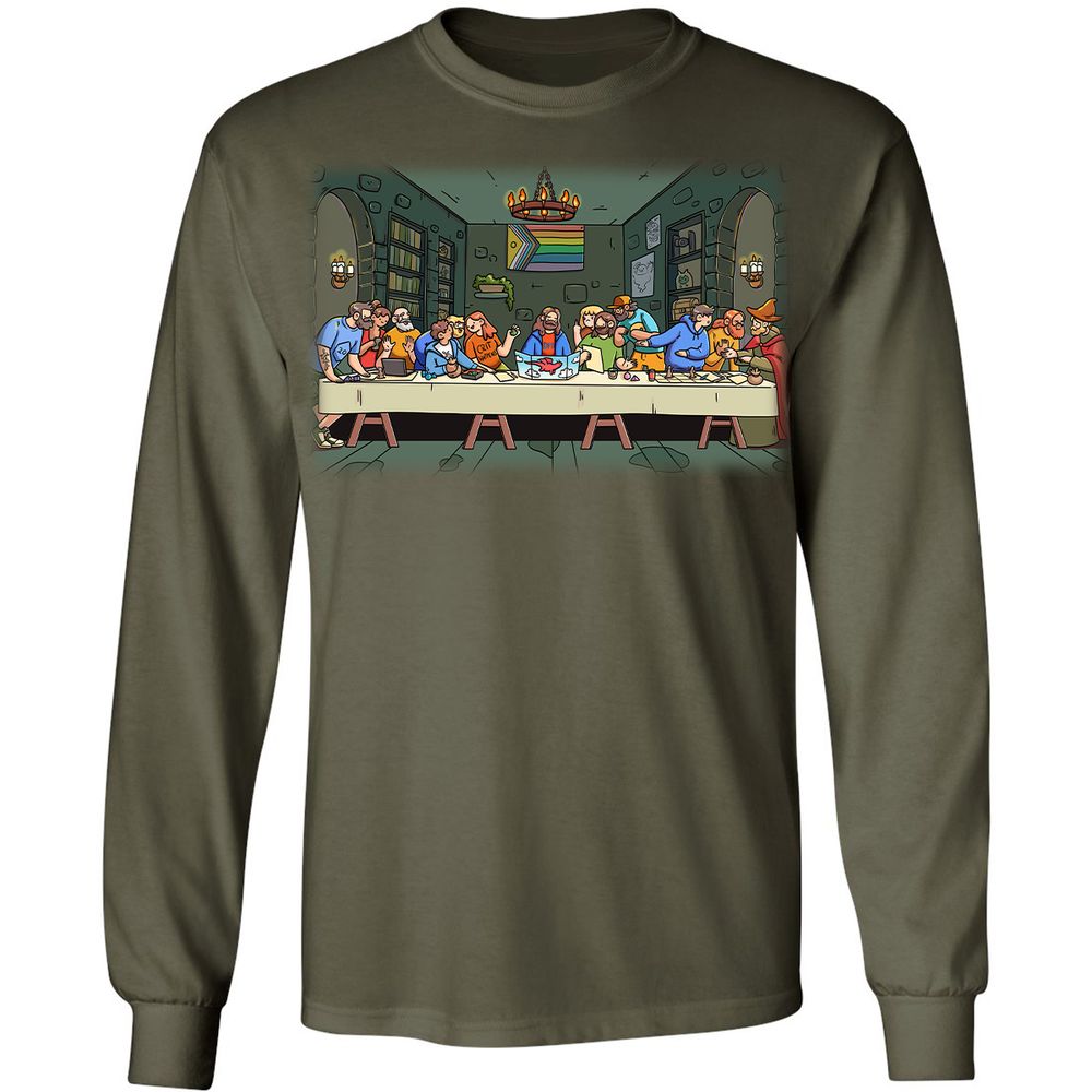 DnD Characters Pride Themed The Last Supper Shirt Long Sleeve T-Shirt - Military Green - 16