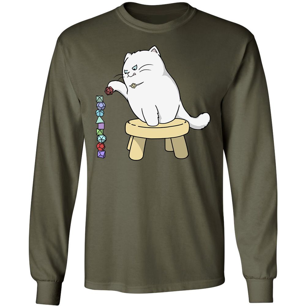 Cat Stacking Dice Long Sleeve T-Shirt - Military Green - 16