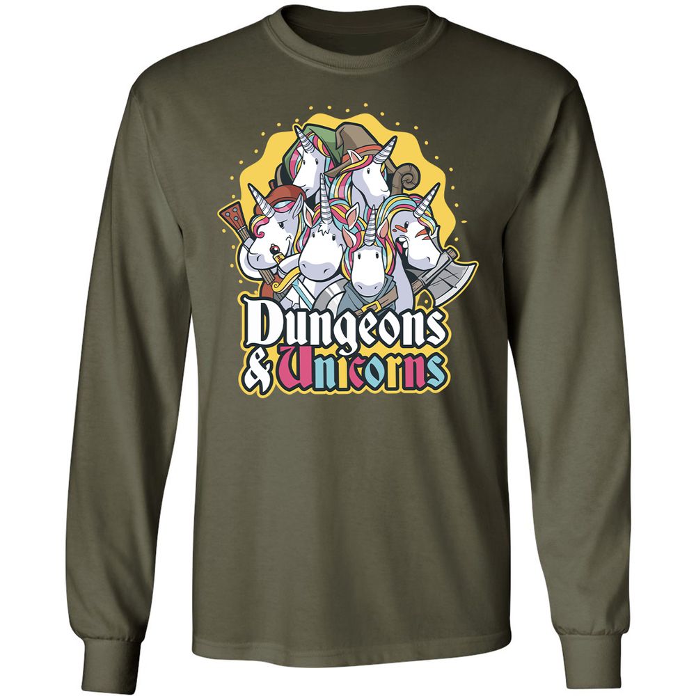 Dungeons And Unicorns Long Sleeve T-Shirt - Military Green - 16