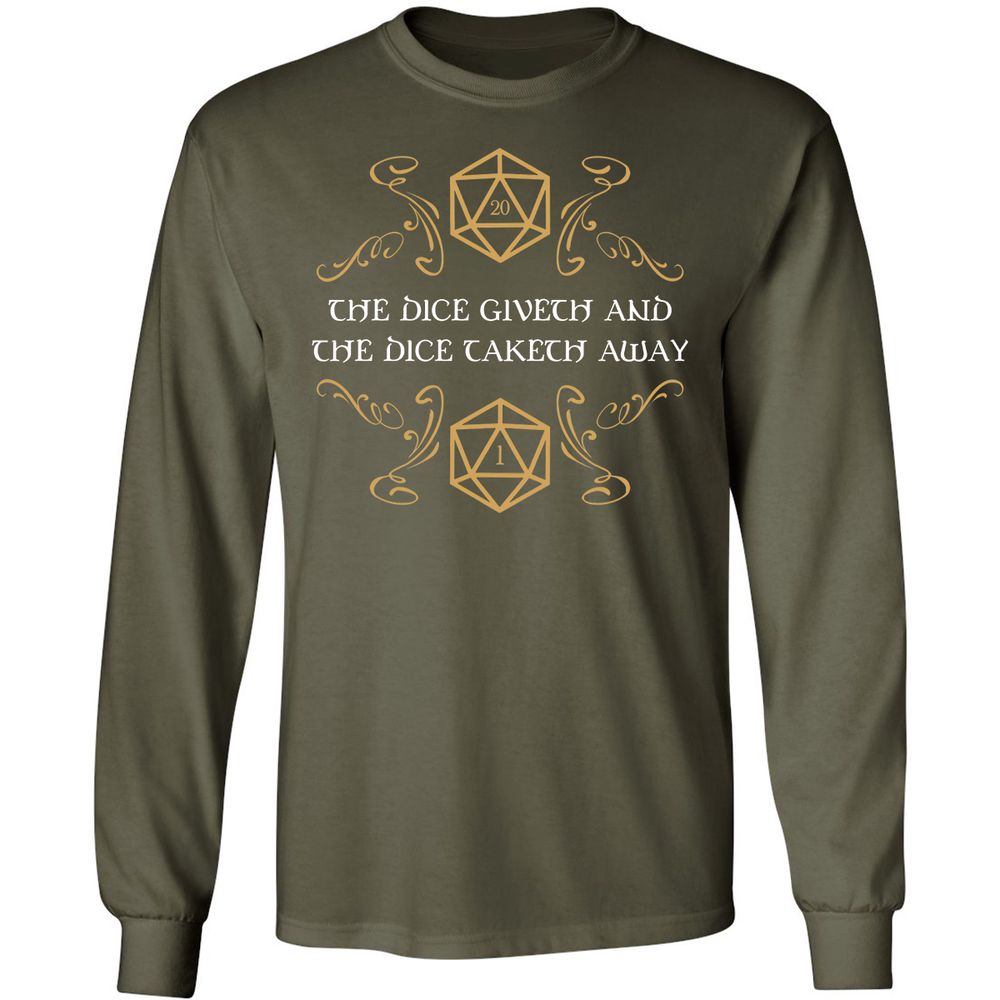 The Dice Giveth and Taketh Away Natural 20 and Critical Fail Long Sleeve T-Shirt - Military Green - 16