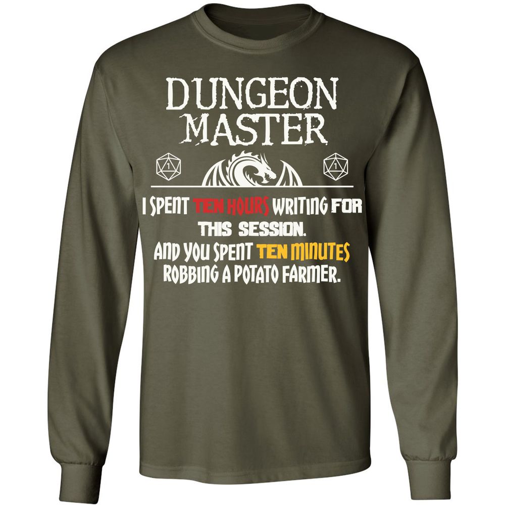 Dungeon Master Chaos Meme Long Sleeve T-Shirt - Military Green - 16