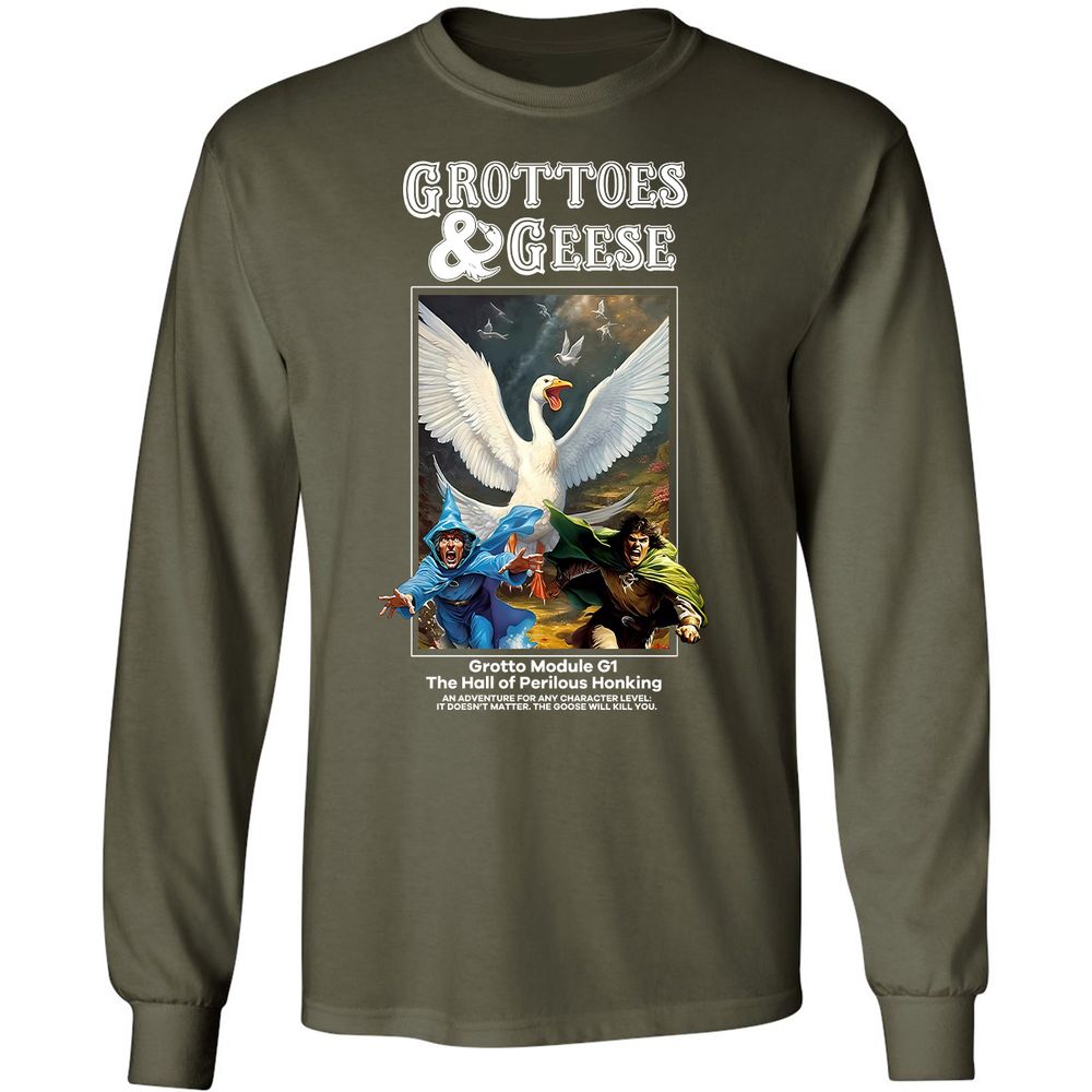 Grottoes & Geese Long Sleeve T-Shirt - Military Green - 16