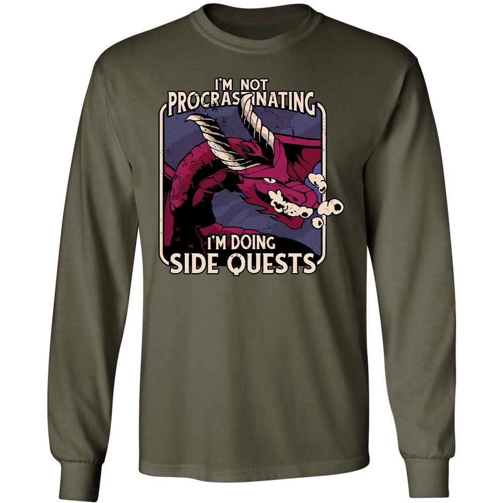 Doing Side Quests Long Sleeve T-Shirt - Military Green - 16