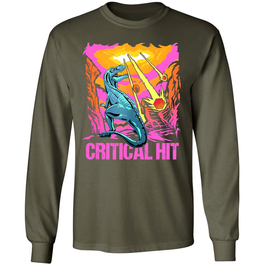 Dinosaur Critical Hit Long Sleeve T-Shirt - Military Green - 16