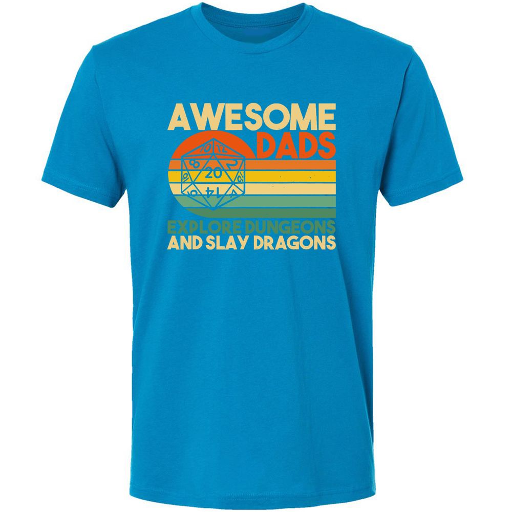 Awesome Dad Explore Dungeons Slay Dragons Premium Unisex T-Shirt - Turquoise - 16