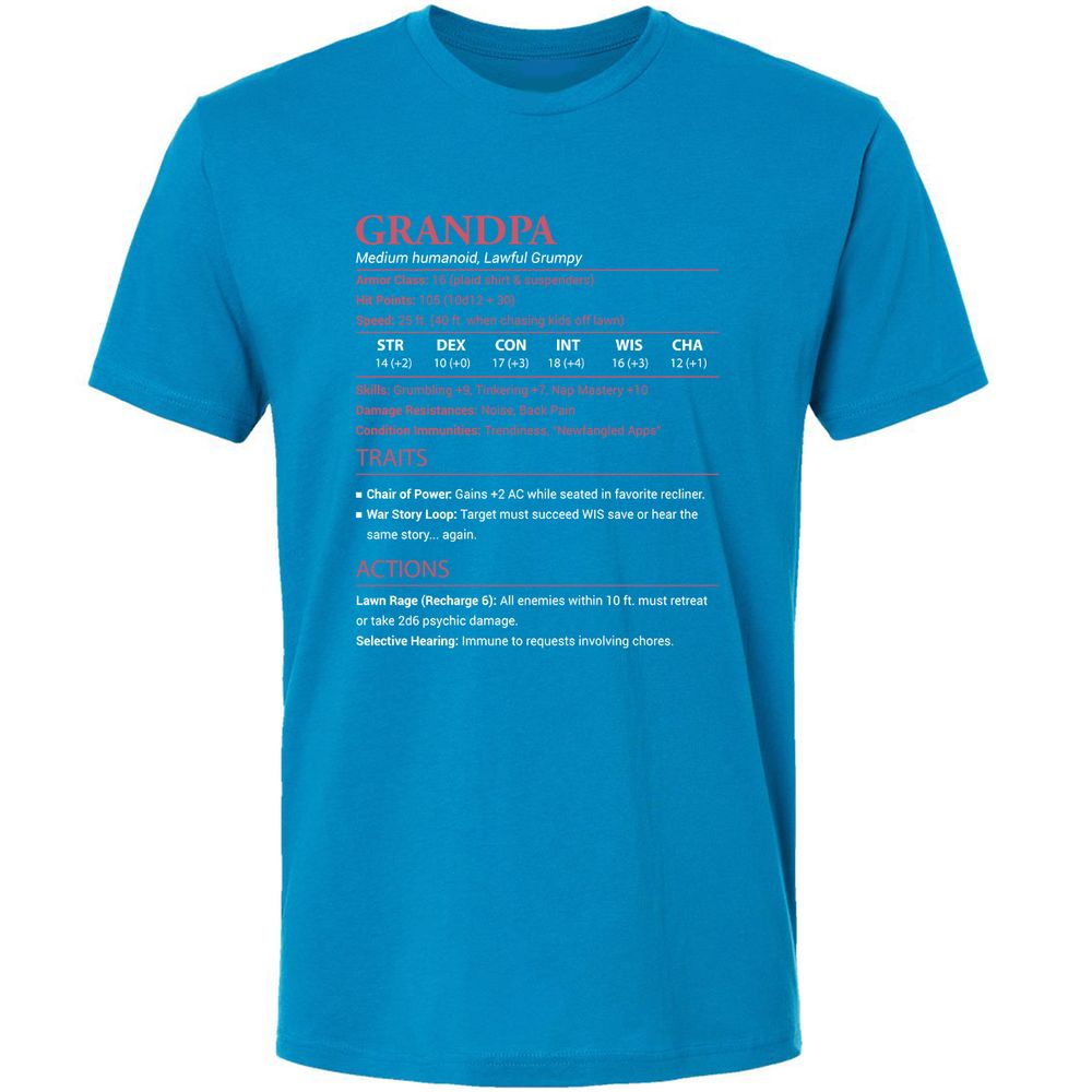 Grandpa Stats Premium Unisex T-Shirt - Turquoise - 16