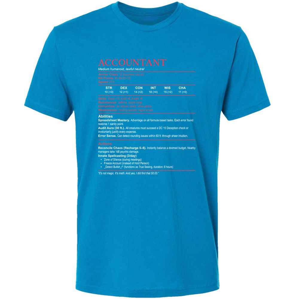 Accountant Stats Premium Unisex T-Shirt - Turquoise - 16