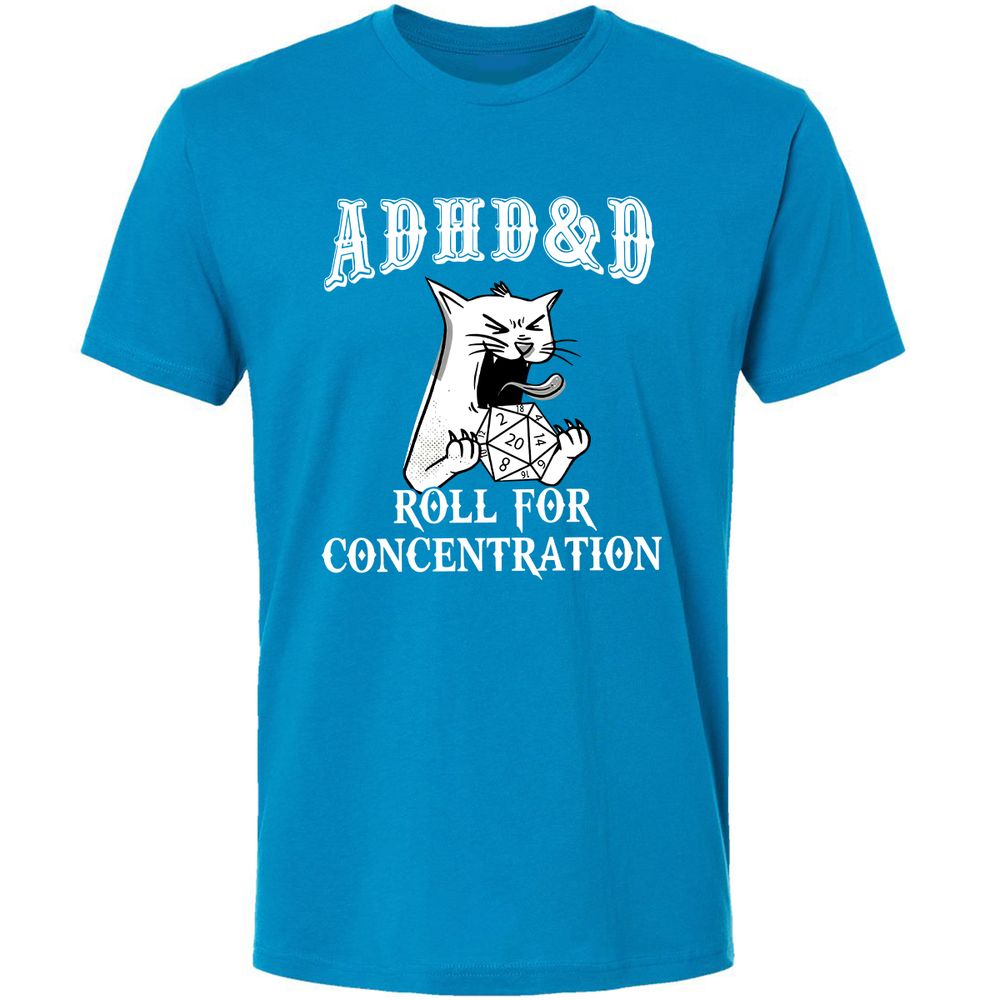 Cat ADHD&D Roll For Concentration Premium Unisex T-Shirt - Turquoise - 16