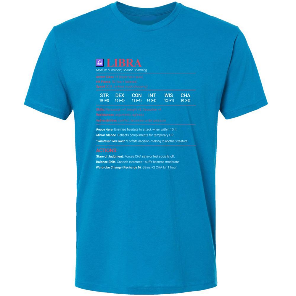 Libra Stats Premium Unisex T-Shirt - Turquoise - 16