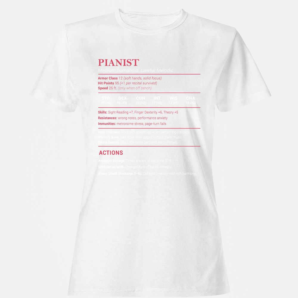 Pianist Stats Women's T-Shirt - White - 16