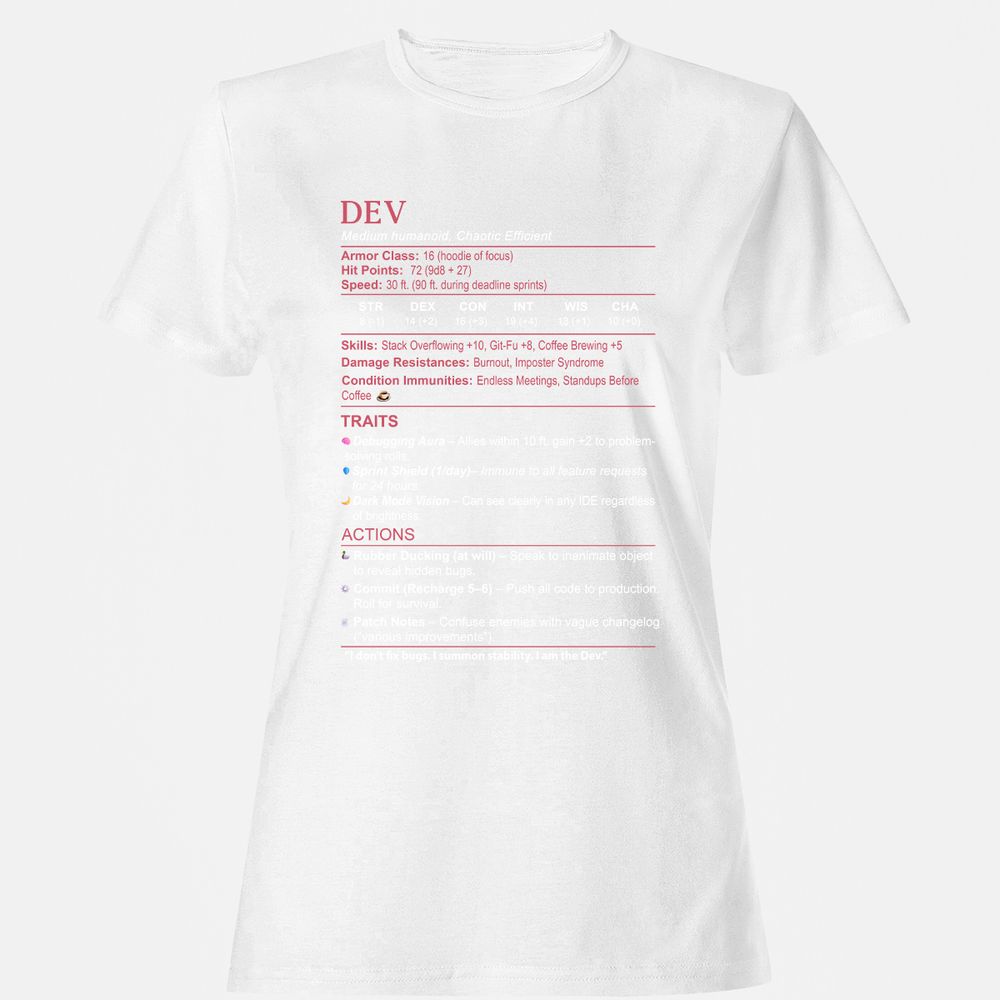 DEV Stats Women's T-Shirt - White - 16