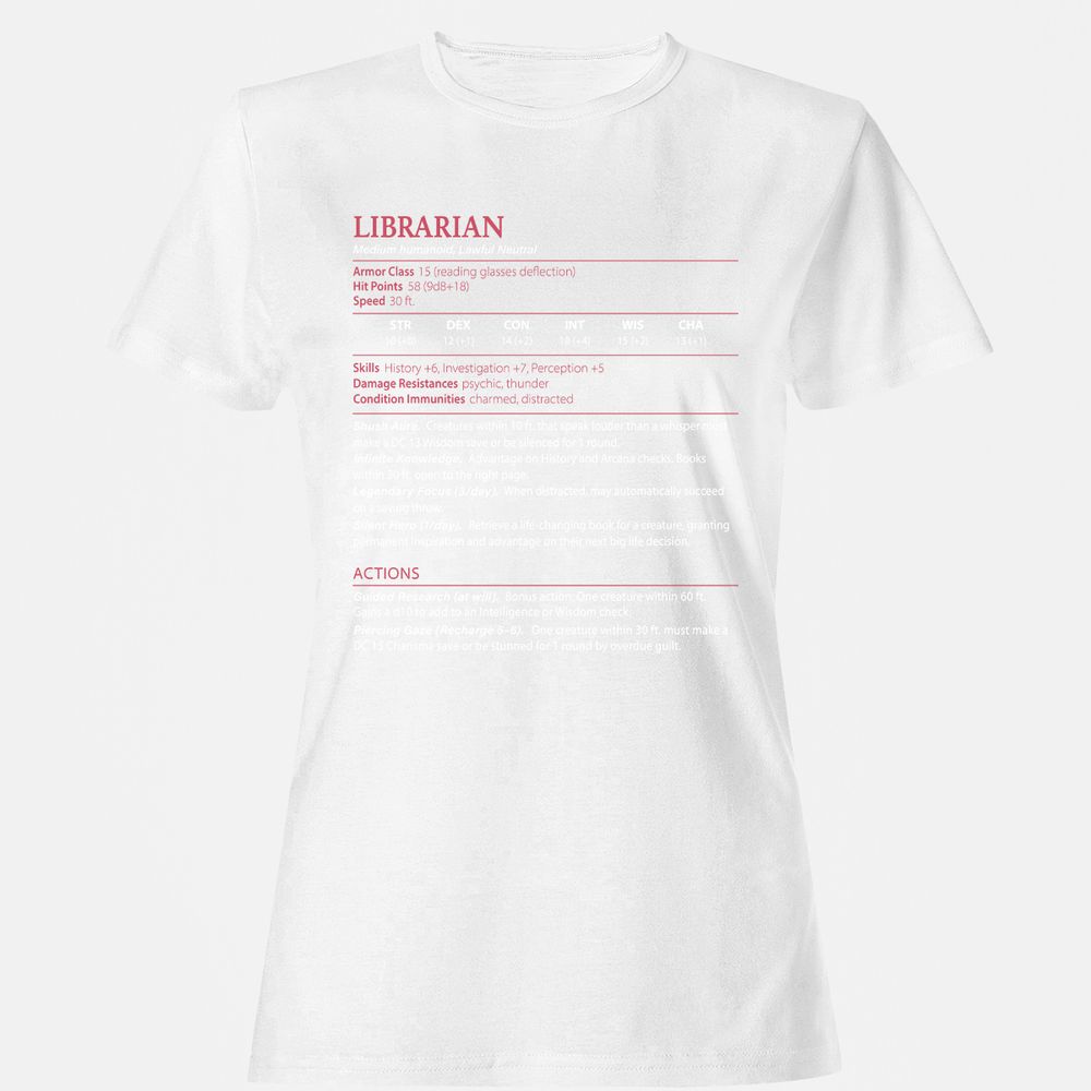 Librarian Stats Women's T-Shirt - White - 16