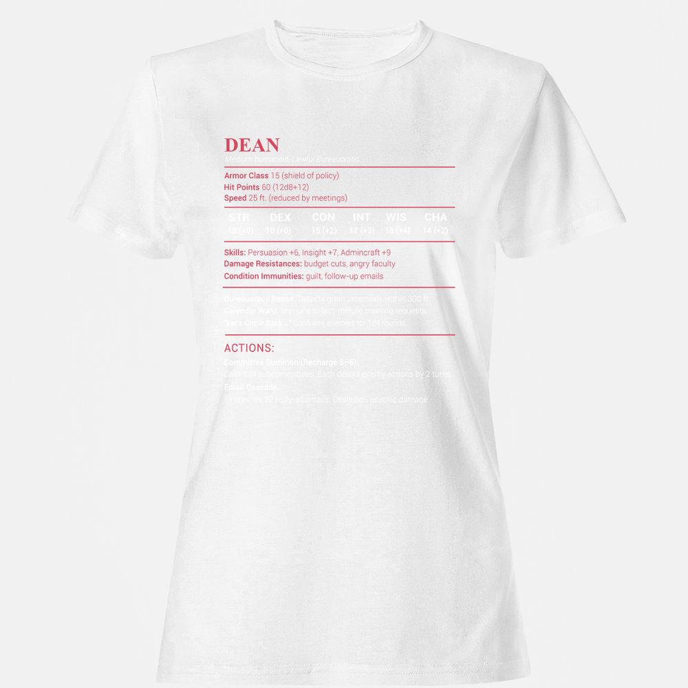 Dean Stats Women's T-Shirt - White - 16