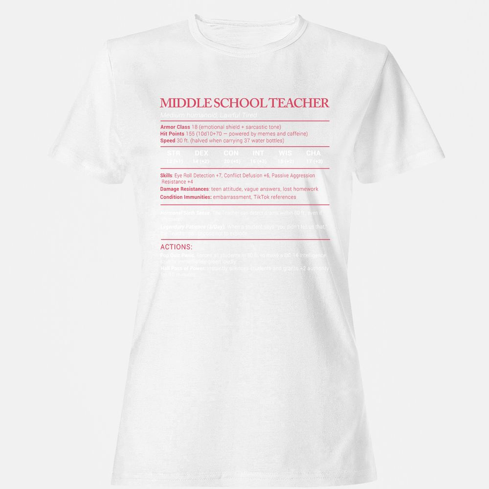 Middle School Teacher Stats Women's T-Shirt - White - 16