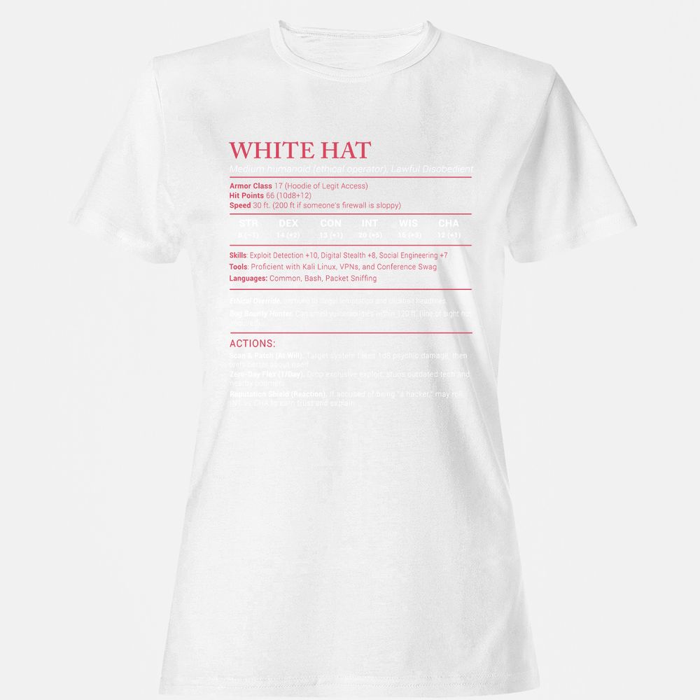 White Hat Stats Women's T-Shirt - White - 16