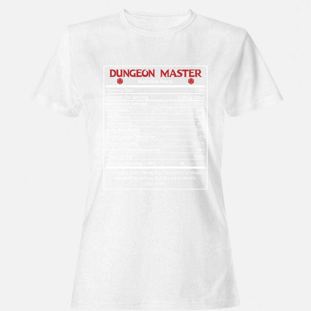 Dungeon Master Nutrition Facts Women's T-Shirt - White - 16