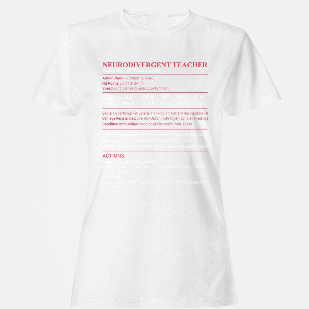 Neurodivergent Teacher Stats Women's T-Shirt - White - 16