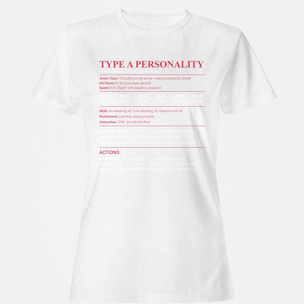 Type A Stats Women's T-Shirt - White - 16