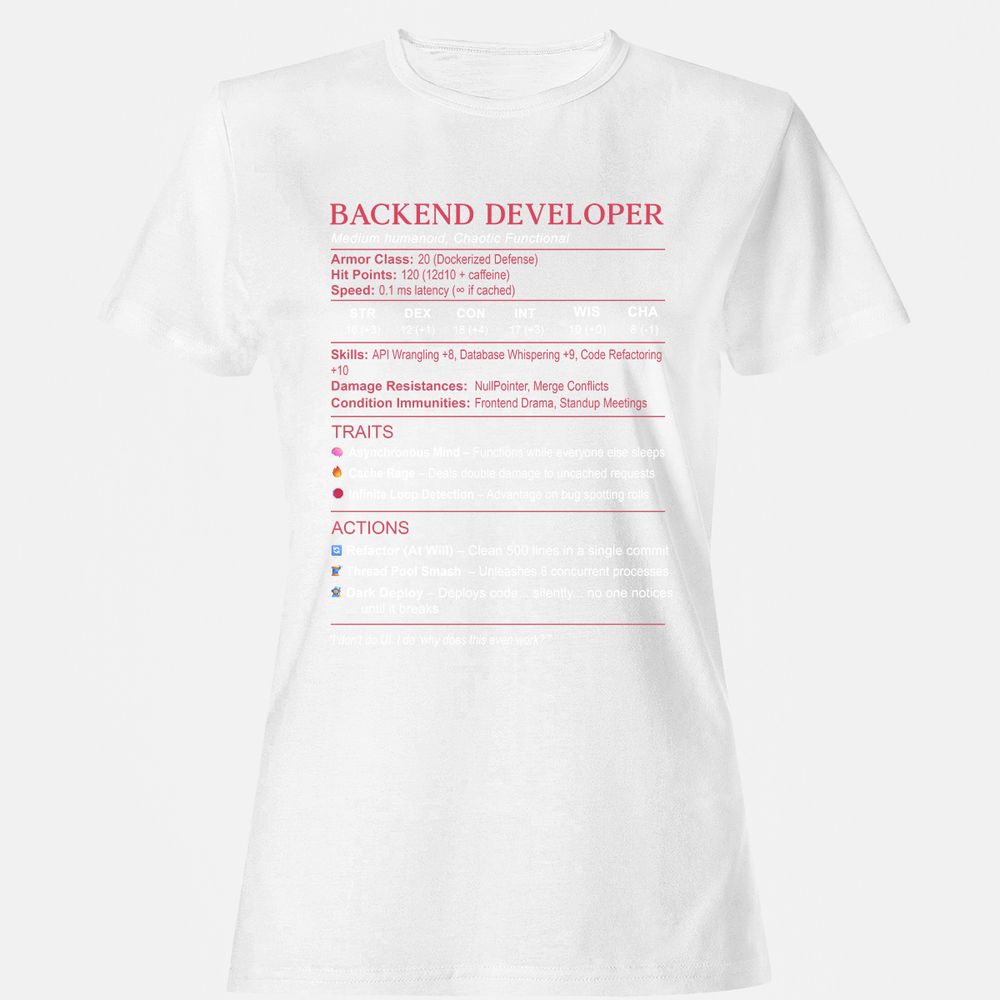 Backend Developer Stats Women's T-Shirt - White - 16