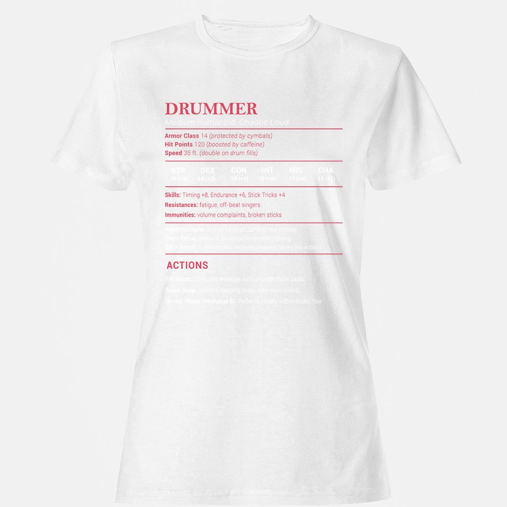Drummer Stats Women's T-Shirt - White - 16
