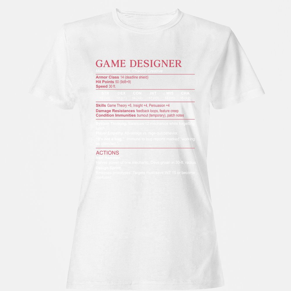 Game Designer Stats Women's T-Shirt - White - 16