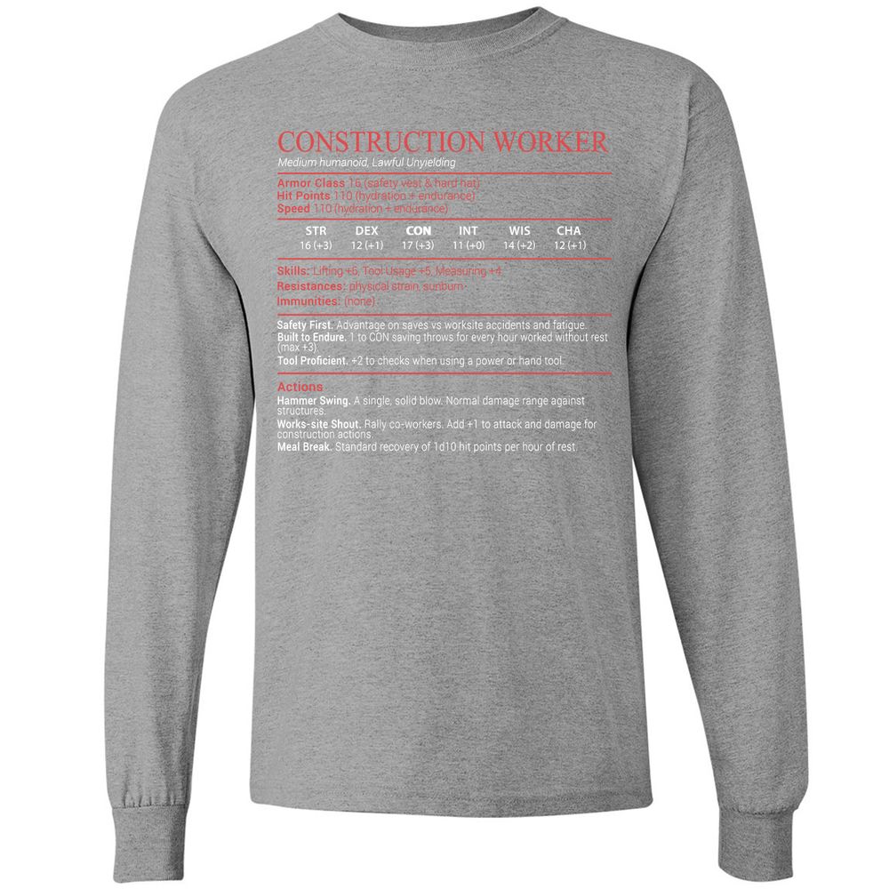 Construction Worker Stats Block - Sport Grey - 19