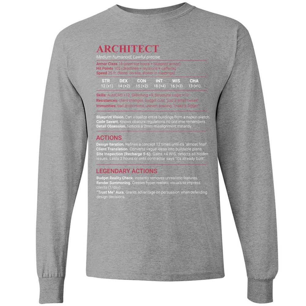 Architect Stats Long Sleeve T-Shirt - Sport Grey - 19