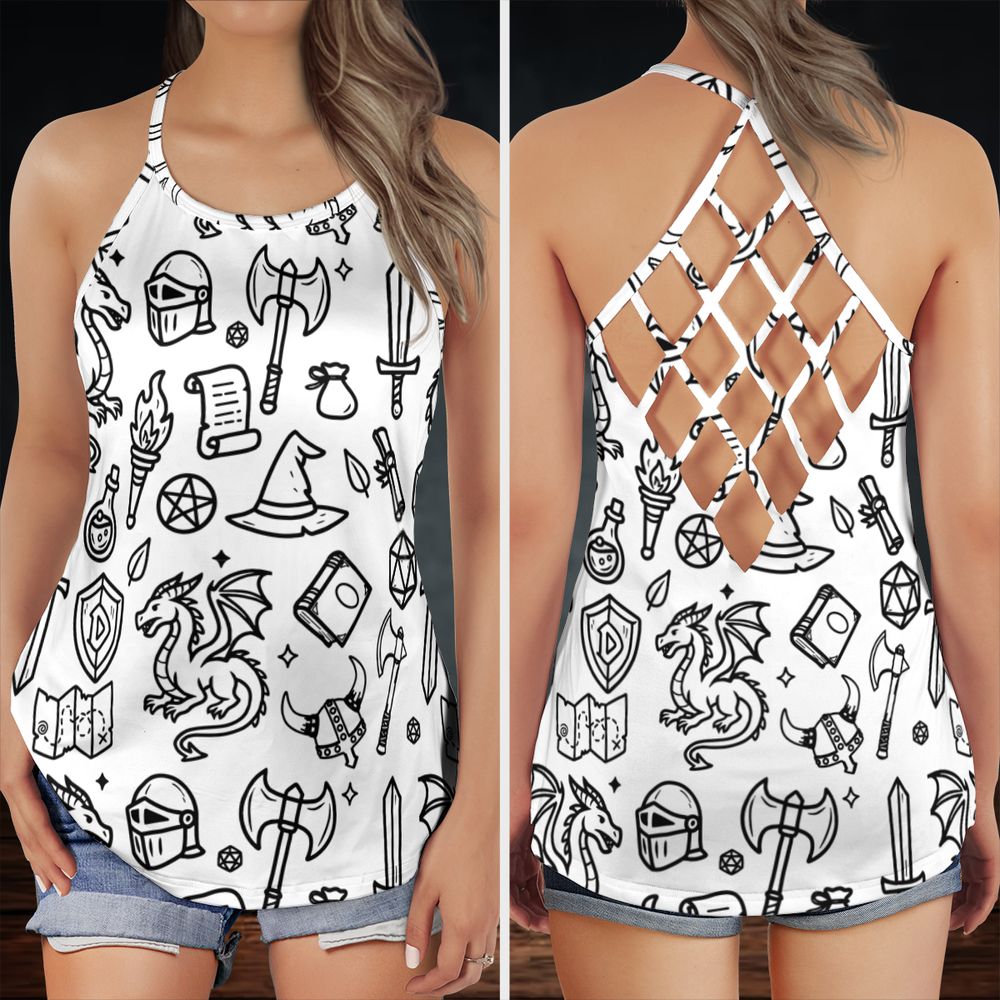 Fantasy Dragon Seamless Pattern Criss Cross Tank Top -  - 1
