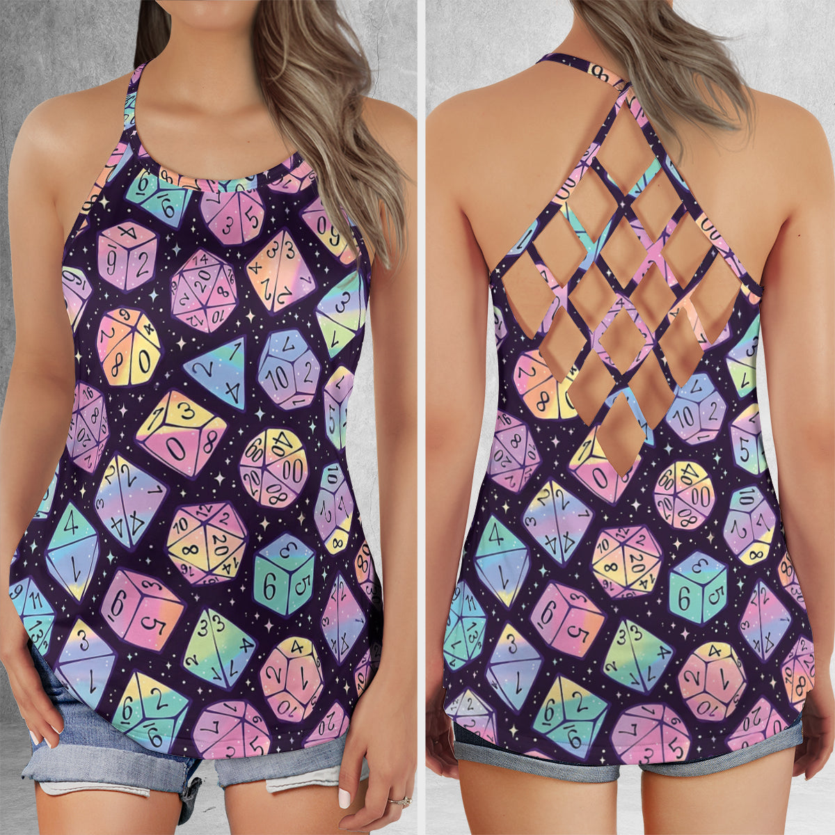 Magic Dice Dark Rainbow Criss Cross Tank Top